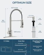 FORIOUS Kitchen Faucet with Soap Dispenser, Bar Burhsed Nickel Stainless Steel Single Handle Modern Spring Commercial Sink Faucet with Pull Down Sprayer for RV Camp Bar Farmhouse - Image 4