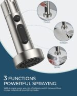 FORIOUS Kitchen Faucet with Soap Dispenser, Bar Burhsed Nickel Stainless Steel Single Handle Modern Spring Commercial Sink Faucet with Pull Down Sprayer for RV Camp Bar Farmhouse - Image 5