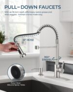 FORIOUS Kitchen Faucet with Soap Dispenser, Bar Burhsed Nickel Stainless Steel Single Handle Modern Spring Commercial Sink Faucet with Pull Down Sprayer for RV Camp Bar Farmhouse - Image 6