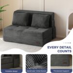MAXYOYO Convertible Sofa Bed, Fold Out Loveseat Sleeper Sofa with Pillow, 4 in 1 Tufted Folding Couch Bed Foam Floor Couch, Lazy Chair for Living Room Bedroom Guest Room, Dark Grey - Image 5