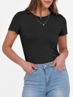 ANRABESS Women Short Sleeve Crewneck Ribbed Knit Slim Fitted Shirts Summer Tops Basic Tee T-Shirt Casual Spring 2025 Clothes - Image 3