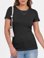 ANRABESS Women Short Sleeve Crewneck Ribbed Knit Slim Fitted Shirts Summer Tops Basic Tee T-Shirt Casual Spring 2025 Clothes - Image 5