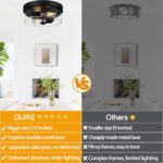 Black Flush Mount Ceiling Light Fixtures, 2-Light Ceiling Mount for Farmhouse with Seeded Glass Lampshade, Industrial Flush Mount Light Fixture Farmhouse for Hallway, Kitchen, Entryway and Foyer - Image 3