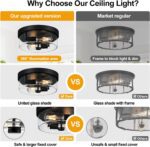 Black Flush Mount Ceiling Light Fixtures, 2-Light Ceiling Mount for Farmhouse with Seeded Glass Lampshade, Industrial Flush Mount Light Fixture Farmhouse for Hallway, Kitchen, Entryway and Foyer - Image 4