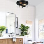Black Flush Mount Ceiling Light Fixtures, 2-Light Ceiling Mount for Farmhouse with Seeded Glass Lampshade, Industrial Flush Mount Light Fixture Farmhouse for Hallway, Kitchen, Entryway and Foyer - Image 6