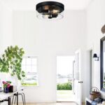 Black Flush Mount Ceiling Light Fixtures, 2-Light Ceiling Mount for Farmhouse with Seeded Glass Lampshade, Industrial Flush Mount Light Fixture Farmhouse for Hallway, Kitchen, Entryway and Foyer - Image 8