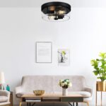 Black Flush Mount Ceiling Light Fixtures, 2-Light Ceiling Mount for Farmhouse with Seeded Glass Lampshade, Industrial Flush Mount Light Fixture Farmhouse for Hallway, Kitchen, Entryway and Foyer - Image 9