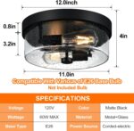 Black Flush Mount Ceiling Light Fixtures, 2-Light Ceiling Mount for Farmhouse with Seeded Glass Lampshade, Industrial Flush Mount Light Fixture Farmhouse for Hallway, Kitchen, Entryway and Foyer - Image 10