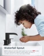 FORIOUS Square Matte Black Waterfall Bathroom Faucets 3 Hole, 8 Inch Widespread Bathroom Sink Faucet with Metal Pop-up Drain and Supply Lines, Two Handles for Vanity, Lavatory, Restroom - Image 4