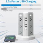 Surge Protector Power Strip Tower with USB C Port(PD18W),10FT Extension Cord with 12 AC Outlets 5 USB Charging Ports, PASSUS Power Tower Surge Protection for Home Office DormRoom - Image 3