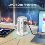 Surge Protector Power Strip Tower with USB C Port(PD18W),10FT Extension Cord with 12 AC Outlets 5 USB Charging Ports, PASSUS Power Tower Surge Protection for Home Office DormRoom - Image 4