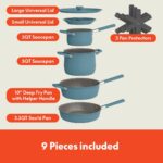 bella 9 Piece Ceramic Nonstick Cookware Set, Fits-anywhere™ Kitchenware w EverGood™ Coating, Dishwasher & Oven Safe, All Stovetops Compatible, Stackable Design, Cool Touch Handles, Surf - Image 3
