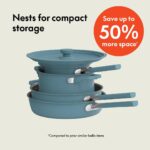 bella 9 Piece Ceramic Nonstick Cookware Set, Fits-anywhere™ Kitchenware w EverGood™ Coating, Dishwasher & Oven Safe, All Stovetops Compatible, Stackable Design, Cool Touch Handles, Surf - Image 4
