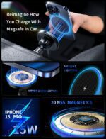 MagSafe Car Mount Charger, 3 in 1 [LED RGB HandsFree] Wireless Car Charger, Magnetic Phone Holders for Your Car- Fast Charging Car MagSafe Charger for iPhone 16/15/14/13/12 Series, Gift for Men Women - Image 5