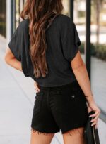 Tankaneo Women Short Sleeve Cropped T-Shirts Crew Neck Loose Crop Tops Summer Casual Drop Shoulder Basic Tees - Image 4