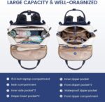 LOVEVOOK Diaper Bag Backpack, Baby Bag with Changing Pad, Large Diaper Backpack Boy Girl, Waterproof Baby Registry Bag for Mom Dad with Stroller Buckles, Dark Blue-beige - Image 3