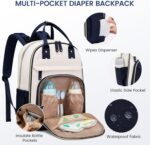 LOVEVOOK Diaper Bag Backpack, Baby Bag with Changing Pad, Large Diaper Backpack Boy Girl, Waterproof Baby Registry Bag for Mom Dad with Stroller Buckles, Dark Blue-beige - Image 4