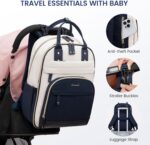 LOVEVOOK Diaper Bag Backpack, Baby Bag with Changing Pad, Large Diaper Backpack Boy Girl, Waterproof Baby Registry Bag for Mom Dad with Stroller Buckles, Dark Blue-beige - Image 5