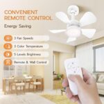 Ceiling Fans with Lights and Remote, Quiet Socket Fan Light with 5 Blades, 3 Color LED Dimmable, Low Profile Ceiling Fan with Light for Bedroom, Garage, Kitchen, Living Room, Patio - Image 3