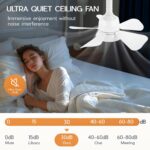 Ceiling Fans with Lights and Remote, Quiet Socket Fan Light with 5 Blades, 3 Color LED Dimmable, Low Profile Ceiling Fan with Light for Bedroom, Garage, Kitchen, Living Room, Patio - Image 5