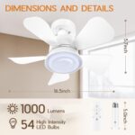 Ceiling Fans with Lights and Remote, Quiet Socket Fan Light with 5 Blades, 3 Color LED Dimmable, Low Profile Ceiling Fan with Light for Bedroom, Garage, Kitchen, Living Room, Patio - Image 8