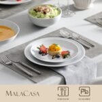 MALACASA 24-Piece Gourmet Porcelain Dinnerware Sets, Modern White Round Dish Set for 6 - Premium Serving Plates and Bowls Sets for Dessert, Salad, Soup, Pasta - Series AMELIA - Image 4