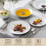 MALACASA 24-Piece Gourmet Porcelain Dinnerware Sets, Modern White Round Dish Set for 6 - Premium Serving Plates and Bowls Sets for Dessert, Salad, Soup, Pasta - Series AMELIA - Image 5