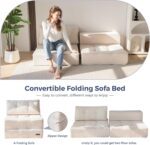 MAXYOYO Folding Sofa Bed, Convertible Sofa Bed with High-Density Support Foam, Portable 4 in 1 Fold Out Chair to Floor Lounger, Versatile Floor Couch for Living Room Bedroom, Beige - Image 7