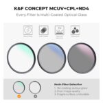 K&F Concept 55mm UV/CPL/ND Lens Filter Kit (3 Pieces)-18 Multi-Layer Coatings, UV Filter + Polarizer Filter + Neutral Density Filter (ND4) + Cleaning Cloth+ Filter Pouch for Camera Lens (K-Series) - Image 3