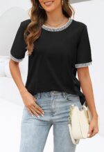 MEROKEETY Women's 2025 Short Sleeve Striped Color Block T Shirts Crewneck Loose Casual Tee Tops - Image 3