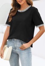 MEROKEETY Women's 2025 Short Sleeve Striped Color Block T Shirts Crewneck Loose Casual Tee Tops - Image 4