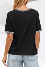 MEROKEETY Women's 2025 Short Sleeve Striped Color Block T Shirts Crewneck Loose Casual Tee Tops - Image 5