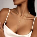 Zeffy Lariat Gold Necklace for Women, Dainty Long Necklace 14k Gold/Silver Plated Layered CZ Beaded Bar Chain Y-Shaped Body Chain Stack Drop Wedding Necklace Trendy Simple Gold Jewelry Gifts - Image 4