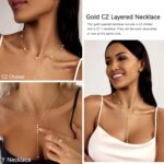Zeffy Lariat Gold Necklace for Women, Dainty Long Necklace 14k Gold/Silver Plated Layered CZ Beaded Bar Chain Y-Shaped Body Chain Stack Drop Wedding Necklace Trendy Simple Gold Jewelry Gifts - Image 5