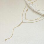 Zeffy Lariat Gold Necklace for Women, Dainty Long Necklace 14k Gold/Silver Plated Layered CZ Beaded Bar Chain Y-Shaped Body Chain Stack Drop Wedding Necklace Trendy Simple Gold Jewelry Gifts - Image 7