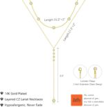 Zeffy Lariat Gold Necklace for Women, Dainty Long Necklace 14k Gold/Silver Plated Layered CZ Beaded Bar Chain Y-Shaped Body Chain Stack Drop Wedding Necklace Trendy Simple Gold Jewelry Gifts - Image 8