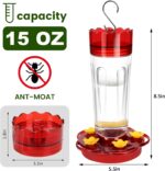 Glass Hummingbird Feeders for Outdoors Hanging Ant and Bee Proof, 2 Pack 15 Ounces Red Hummingbird Feeder with 5 Feeding Ports and Perches, Built-in Ant Moat, Outside Garden Décor (Glass, 2) - Image 3