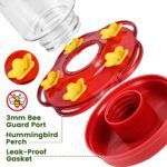 Glass Hummingbird Feeders for Outdoors Hanging Ant and Bee Proof, 2 Pack 15 Ounces Red Hummingbird Feeder with 5 Feeding Ports and Perches, Built-in Ant Moat, Outside Garden Décor (Glass, 2) - Image 4