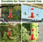 Glass Hummingbird Feeders for Outdoors Hanging Ant and Bee Proof, 2 Pack 15 Ounces Red Hummingbird Feeder with 5 Feeding Ports and Perches, Built-in Ant Moat, Outside Garden Décor (Glass, 2) - Image 7