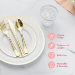 Prestee 600-Piece Disposable Party Dinnerware Set for 100 Guests - Gold Silverware Disposable with Plates, Cups, Knives, Forks, Spoons - Elegant Utensils for Wedding, Reception and Events Supplies - Image 6