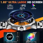 Military Smart Watch for Men 1.85" HD Ultra Screen Touch Screen 710mAh Battery Smart Watches for Android iOS （Bluetooth Call Answer/Dial Calls） Fitness Tracker with 100+ Sports Silver Steel Strip - Image 3