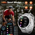 Military Smart Watch for Men 1.85" HD Ultra Screen Touch Screen 710mAh Battery Smart Watches for Android iOS （Bluetooth Call Answer/Dial Calls） Fitness Tracker with 100+ Sports Silver Steel Strip - Image 8