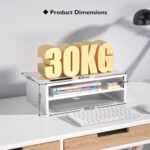BONTEC Wooden Monitor Stand Riser, 2-Tier Desk Shelf with Storage Organizer, Ergonomic Computer Stand with Cable Management, Cellphone Holder, White, 16.5 Inch - Image 6