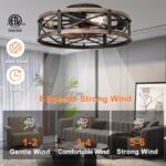 Farmhouse Flush Mount Caged Ceiling Fans with Lights, 6 Speeds, Rustic Low Profile Ceiling Fan with Light and Remote, Small Bladeless Ceiling Fans with Lights for Kitchen, Bedroom - ETL - Image 3