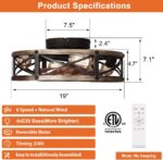 Farmhouse Flush Mount Caged Ceiling Fans with Lights, 6 Speeds, Rustic Low Profile Ceiling Fan with Light and Remote, Small Bladeless Ceiling Fans with Lights for Kitchen, Bedroom - ETL - Image 4