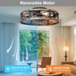 Farmhouse Flush Mount Caged Ceiling Fans with Lights, 6 Speeds, Rustic Low Profile Ceiling Fan with Light and Remote, Small Bladeless Ceiling Fans with Lights for Kitchen, Bedroom - ETL - Image 5