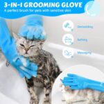 Pecute Pet Grooming Gloves - Heat Resistant Silicone Gloves with High-Density Teeth, Enhanced Five Finger Design for Bathing and Massaging Dogs and Cats, Blue - Image 3