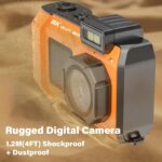 8K UHD 70MP WiFi Digital Camera with 64GB Card Rugged Waterproof Dustproof Shockproof 33FT Underwater Camera Dual-Screen Selfie for Snorkeling Autofocus Point and Shoot Digital Camera (Orange) - Image 5
