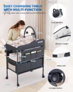 Baby Changing Table with Storage, Versatile Folding Changing Table, Baby Changing Station, Removable Wheels, 4 Adjustable Height, Waterproof, Mobile Nursery for Infant and Newborn - Image 5