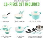 GreenLife Soft Grip 16 Piece Cookware Set, Non-Toxic PFAS-Free Ceramic Nonstick, Pots, Frying, Sauce, Saute, Glass Lids, Stay-Cool Handles, Wobble Free Bases, Dishwasher & Oven Safe, Turquoise - Image 4